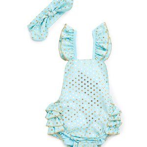 Baby Girl Ruffled Polka Dot Romper & Headband 0-3M